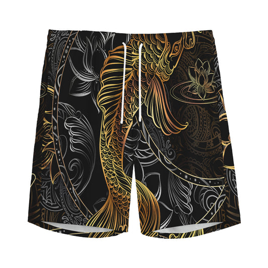 Golden Spiritual Koi Fish Print Men's Sports Shorts
