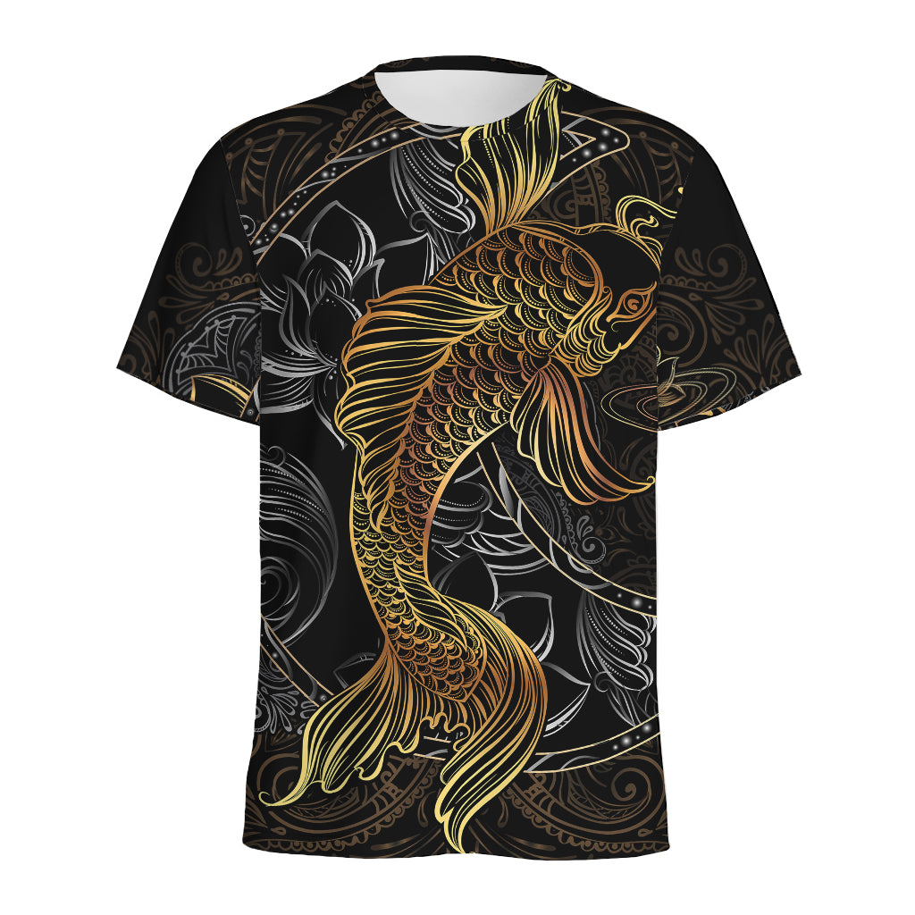 Golden Spiritual Koi Fish Print Men's Sports T-Shirt