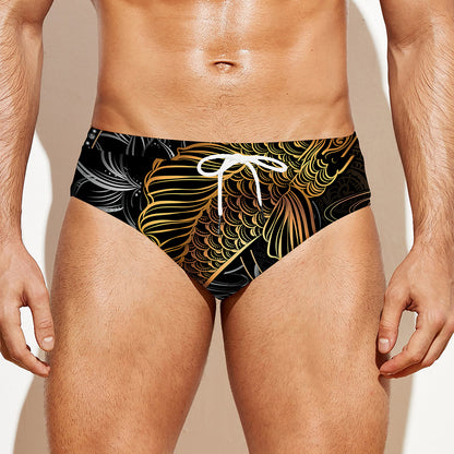 Golden Spiritual Koi Fish Print Men's Swim Briefs
