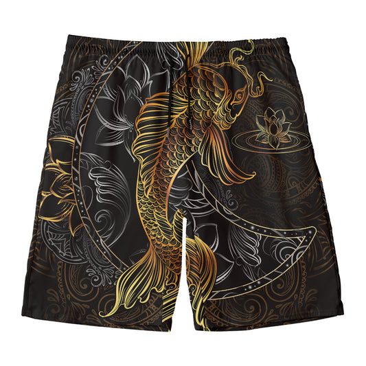 Golden Spiritual Koi Fish Print Men's Swim Trunks