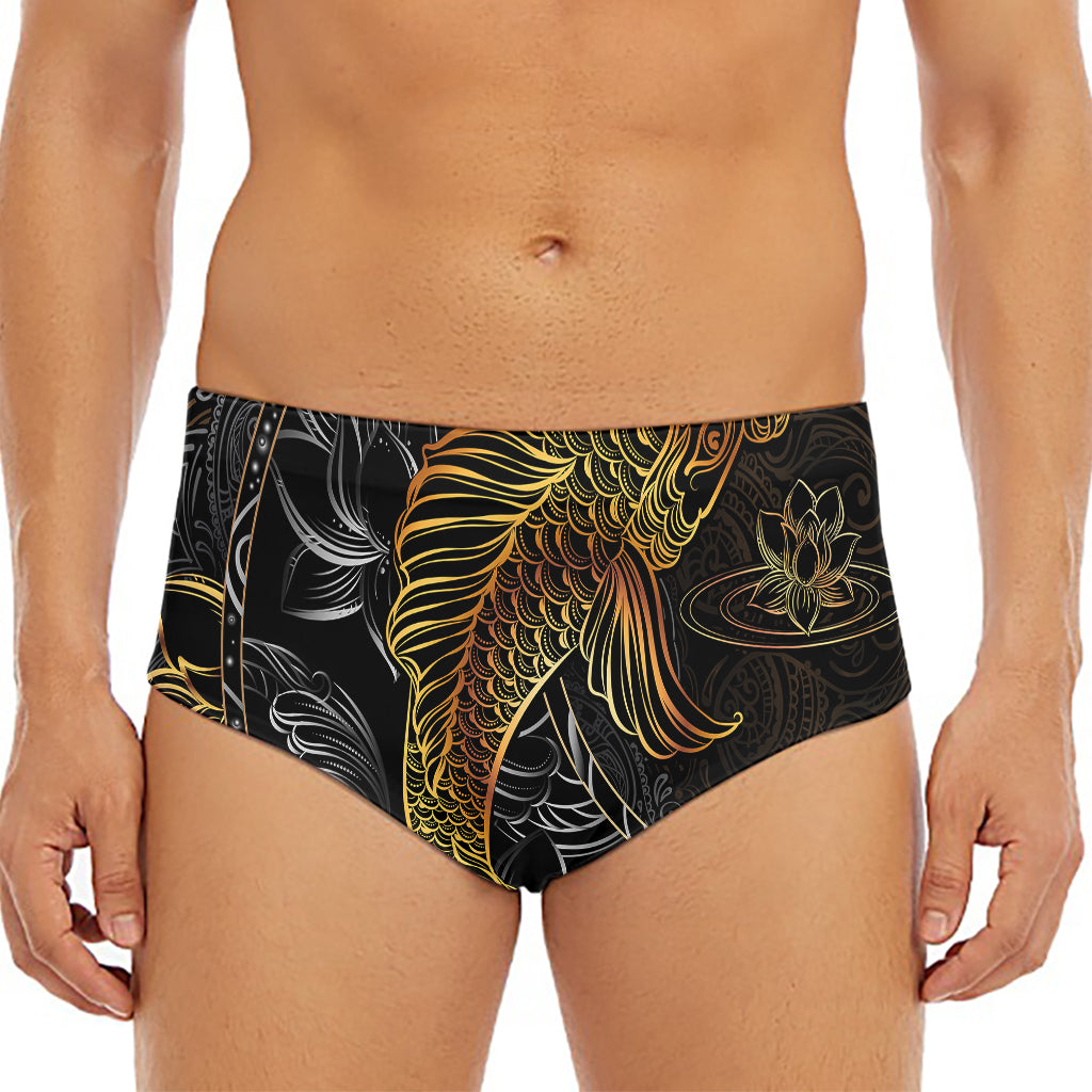 Golden Spiritual Koi Fish Print Men's Triangle Swim Briefs