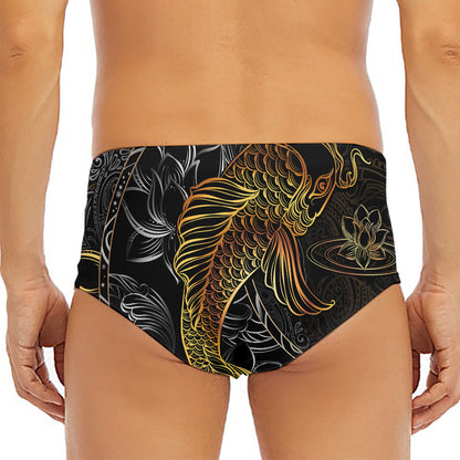Golden Spiritual Koi Fish Print Men's Triangle Swim Briefs