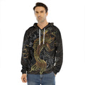 Golden Spiritual Koi Fish Print Men's Velvet Pullover Hoodie