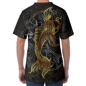 Golden Spiritual Koi Fish Print Men's Velvet T-Shirt