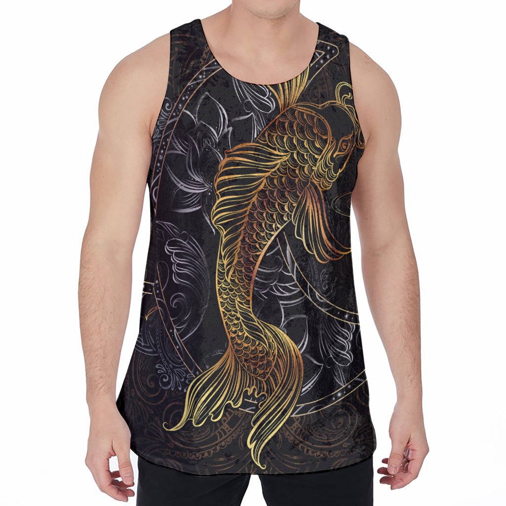 Golden Spiritual Koi Fish Print Men's Velvet Tank Top