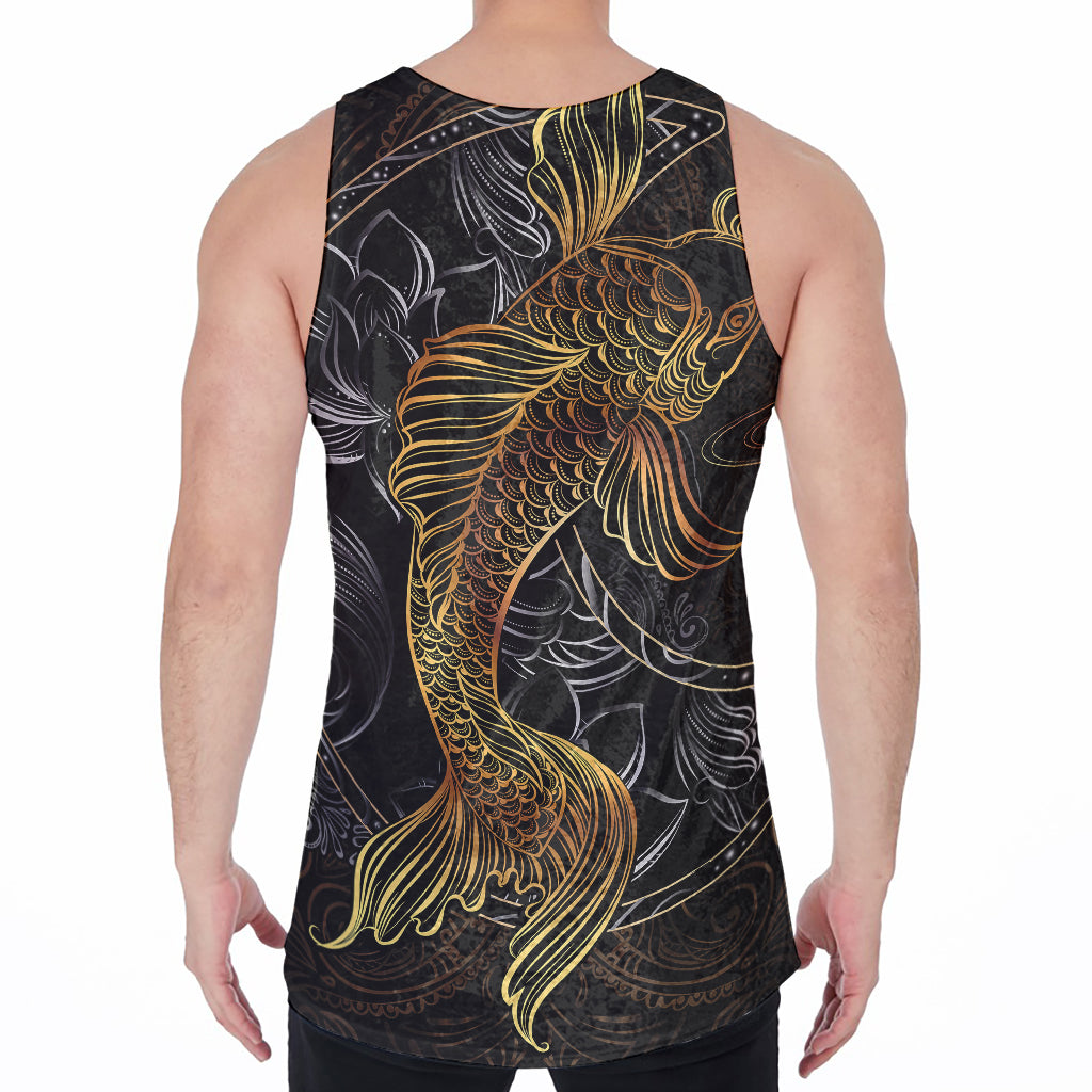 Golden Spiritual Koi Fish Print Men's Velvet Tank Top