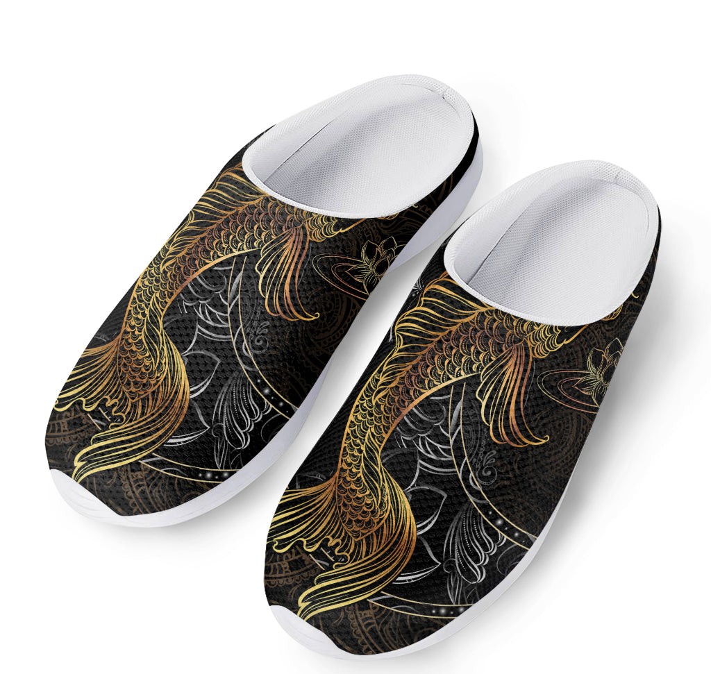 Golden Spiritual Koi Fish Print Mesh Casual Shoes