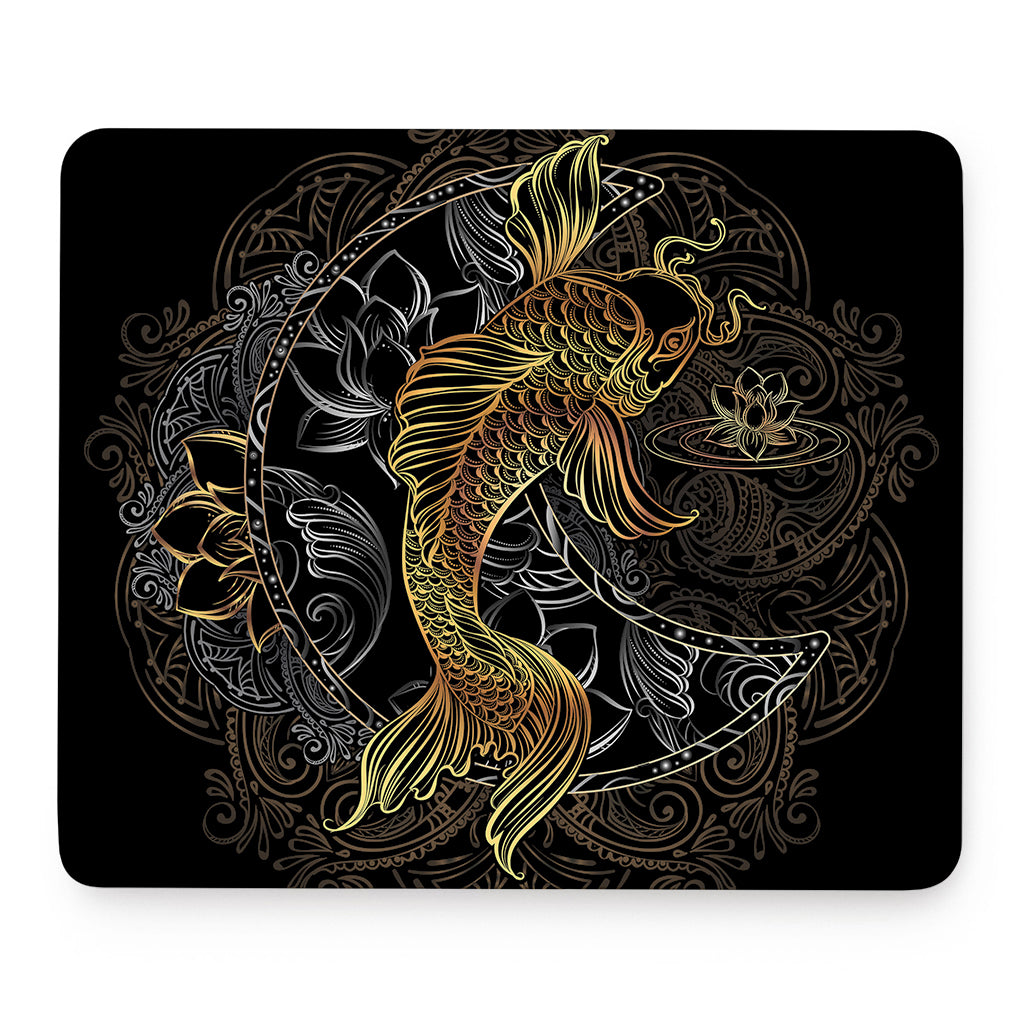 Golden Spiritual Koi Fish Print Mouse Pad