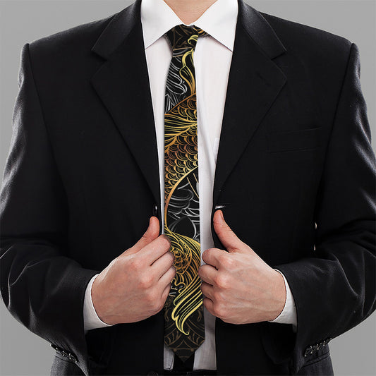 Golden Spiritual Koi Fish Print Necktie