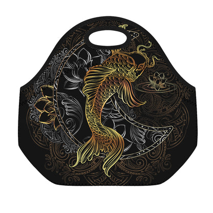 Golden Spiritual Koi Fish Print Neoprene Lunch Bag