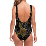 Golden Spiritual Koi Fish Print One Piece Swimsuit