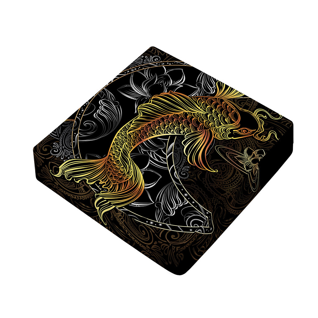 Golden Spiritual Koi Fish Print Outdoor Seat Cushion Cover