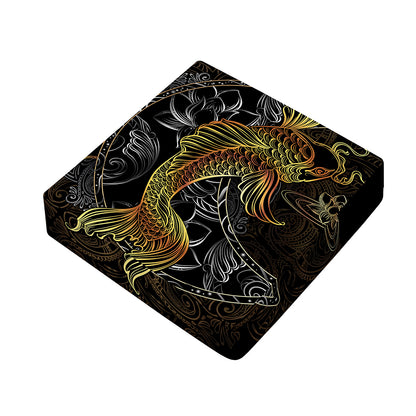 Golden Spiritual Koi Fish Print Outdoor Seat Cushion Cover