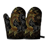 Golden Spiritual Koi Fish Print Oven Mitts