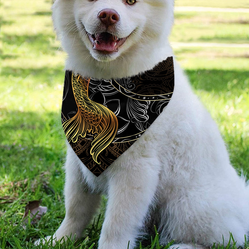 Golden Spiritual Koi Fish Print Over The Collar Dog Bandana