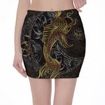 Golden Spiritual Koi Fish Print Pencil Mini Skirt