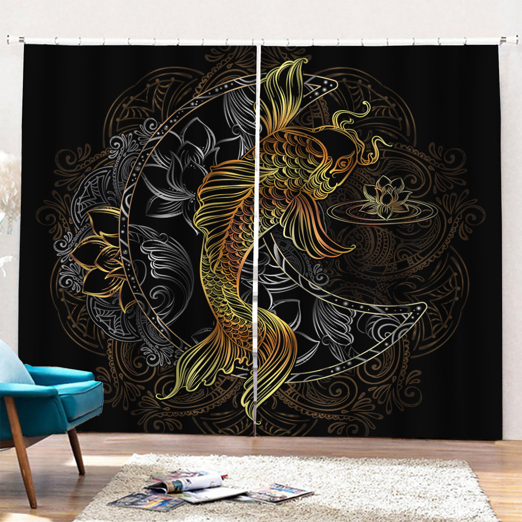 Golden Spiritual Koi Fish Print Pencil Pleat Curtains