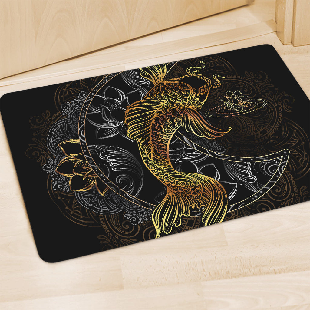 Golden Spiritual Koi Fish Print Polyester Doormat