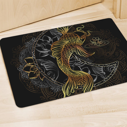 Golden Spiritual Koi Fish Print Polyester Doormat