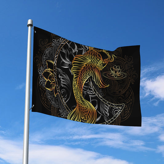 Golden Spiritual Koi Fish Print Polyester Flag