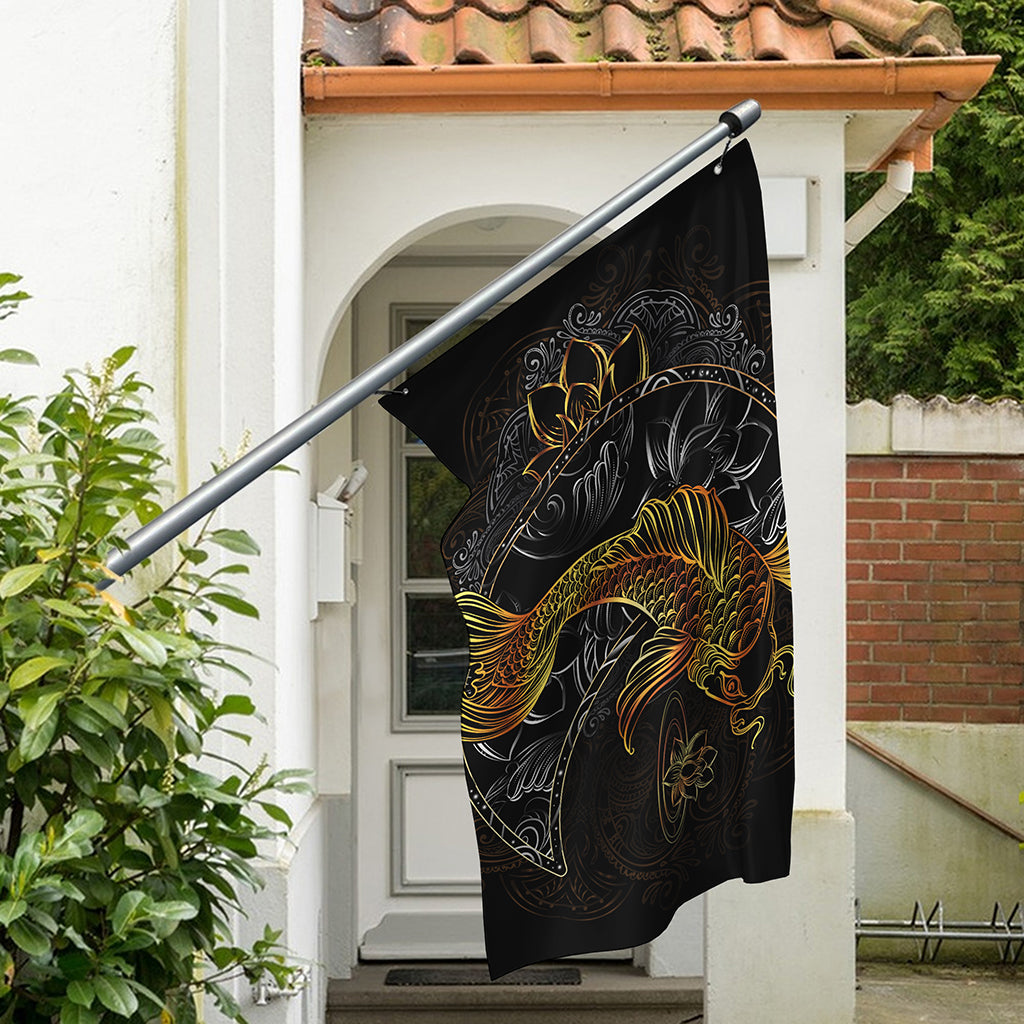 Golden Spiritual Koi Fish Print Polyester Flag