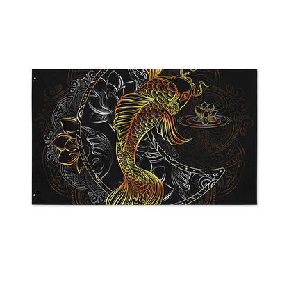 Golden Spiritual Koi Fish Print Polyester Flag