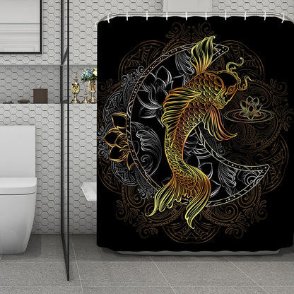 Golden Spiritual Koi Fish Print Polyester Shower Curtain