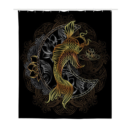 Golden Spiritual Koi Fish Print Polyester Shower Curtain