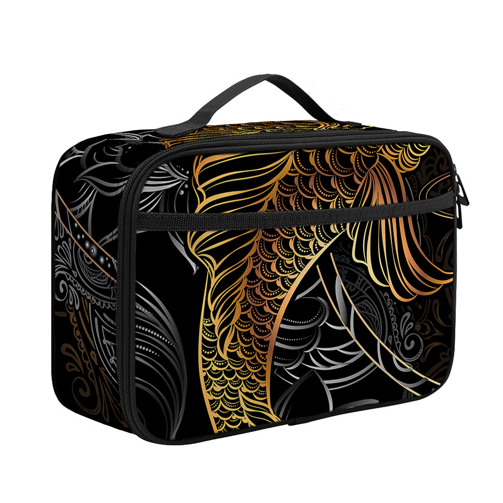 Golden Spiritual Koi Fish Print Portable Lunch Bag