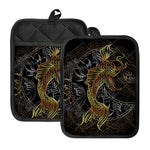 Golden Spiritual Koi Fish Print Pot Holders With Pocket