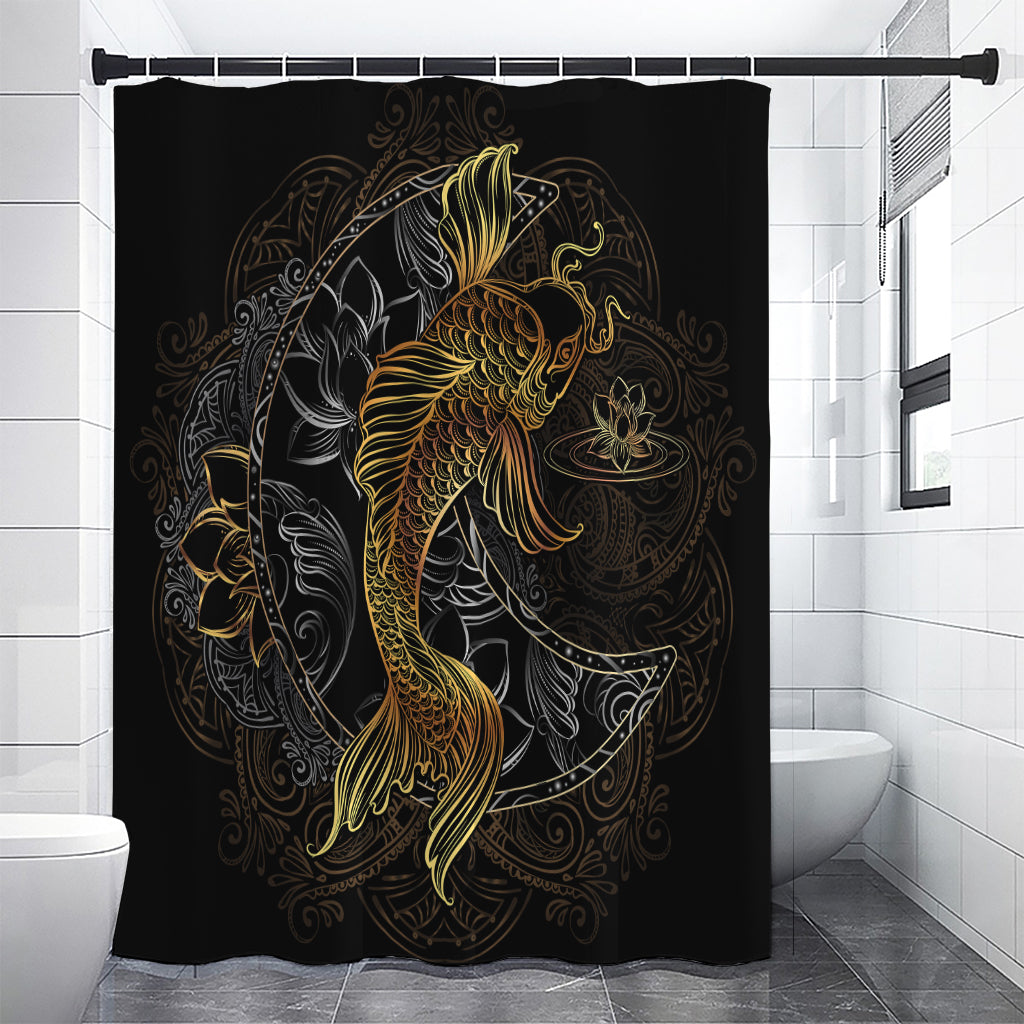 Golden Spiritual Koi Fish Print Premium Shower Curtain