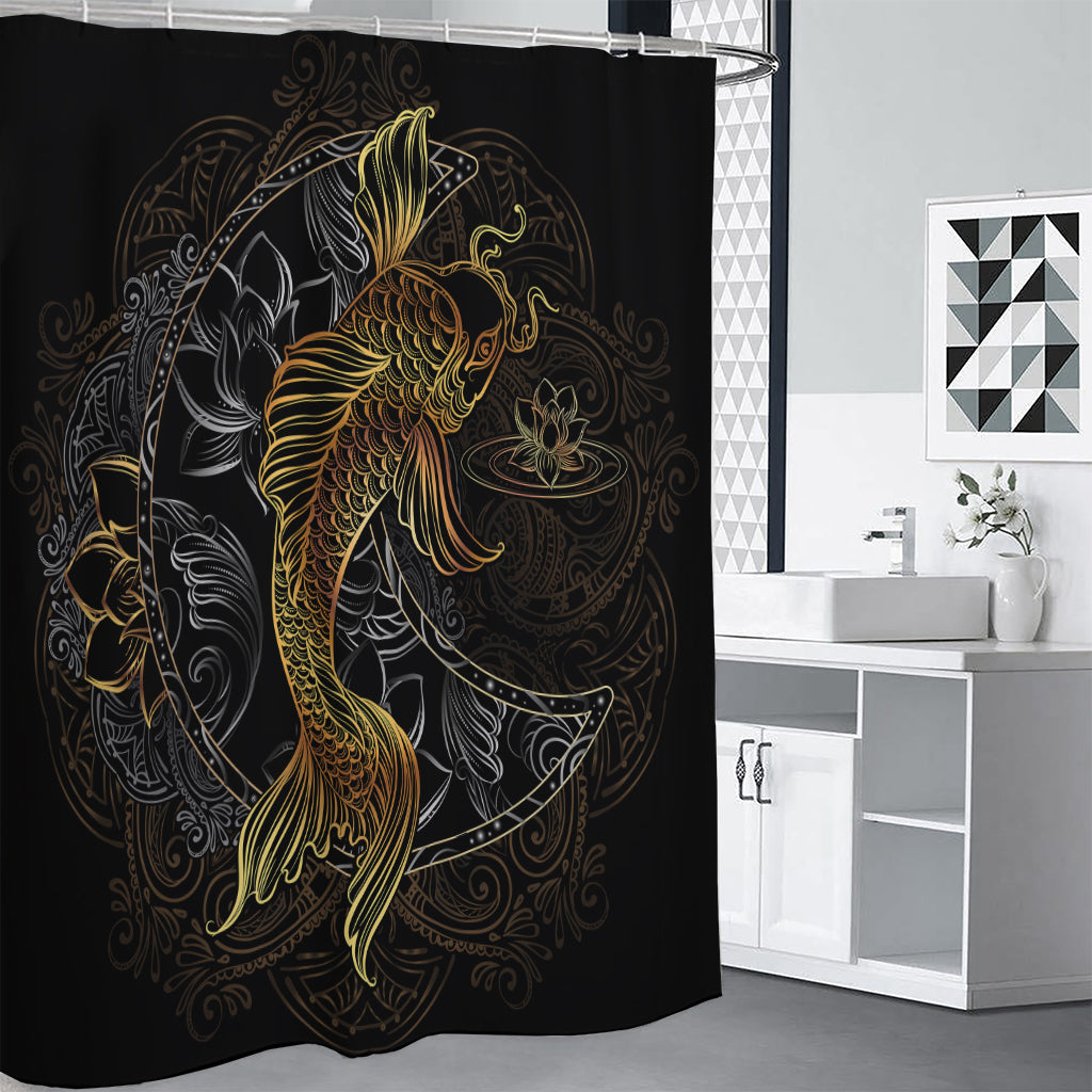Golden Spiritual Koi Fish Print Premium Shower Curtain