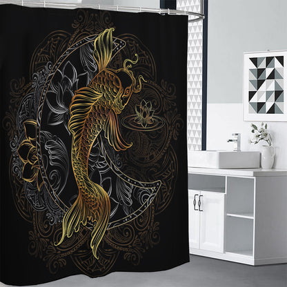 Golden Spiritual Koi Fish Print Premium Shower Curtain