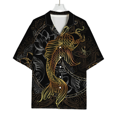 Golden Spiritual Koi Fish Print Rayon Hawaiian Shirt