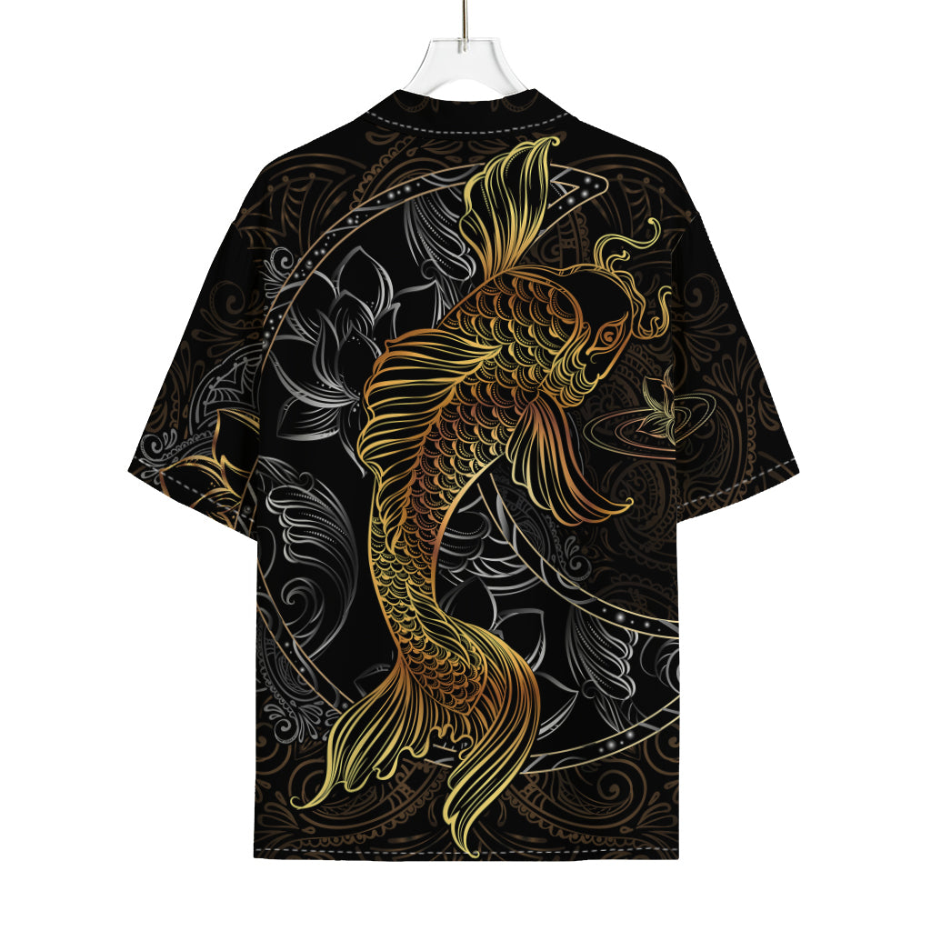 Golden Spiritual Koi Fish Print Rayon Hawaiian Shirt