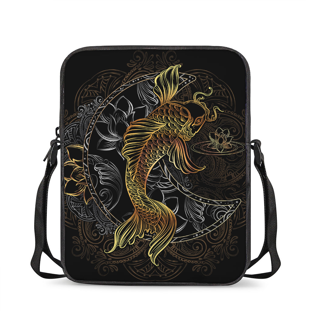 Golden Spiritual Koi Fish Print Rectangular Crossbody Bag