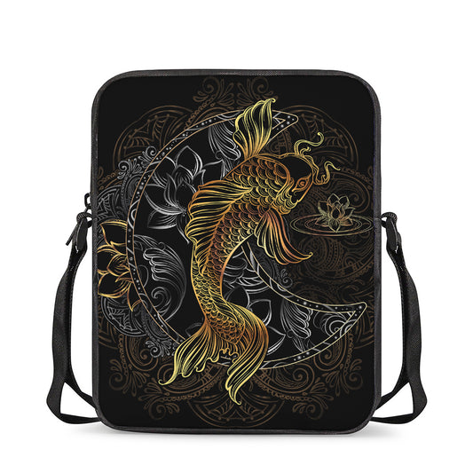 Golden Spiritual Koi Fish Print Rectangular Crossbody Bag