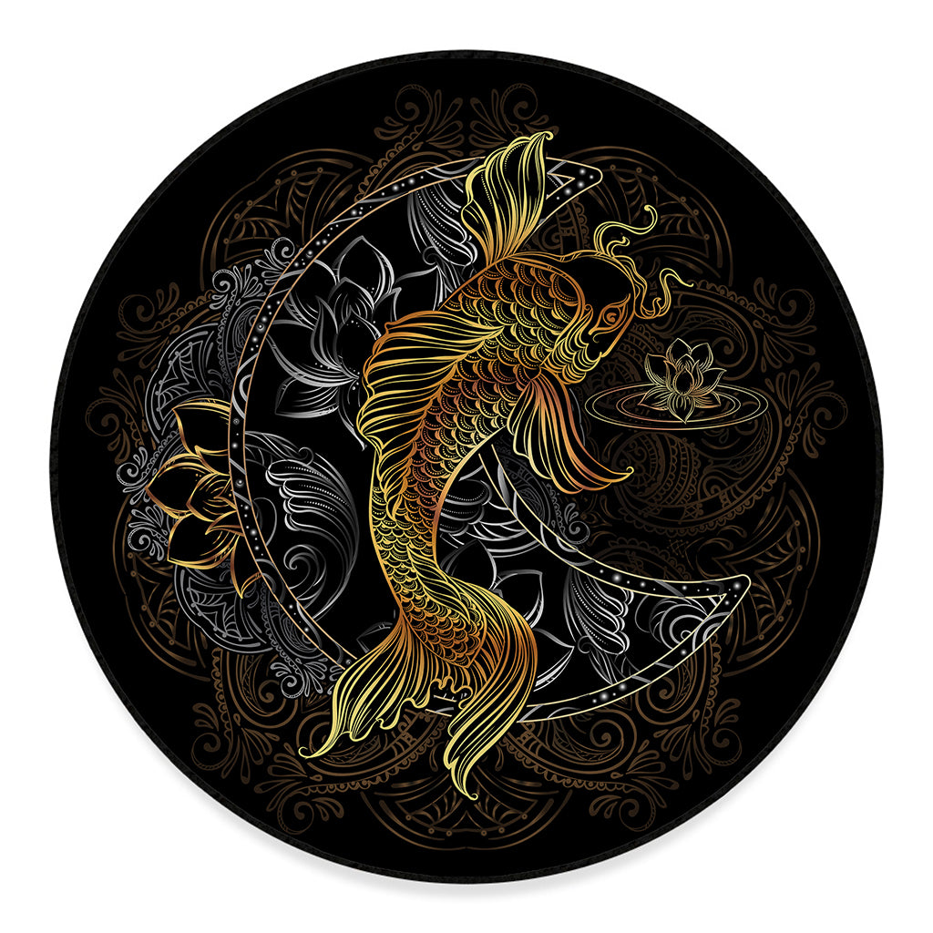 Golden Spiritual Koi Fish Print Round Floor Mat