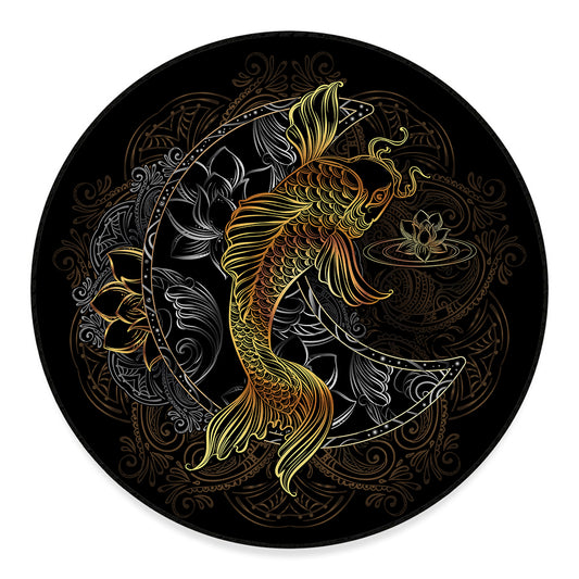 Golden Spiritual Koi Fish Print Round Floor Mat