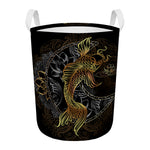 Golden Spiritual Koi Fish Print Round Laundry Basket