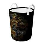 Golden Spiritual Koi Fish Print Round Laundry Basket