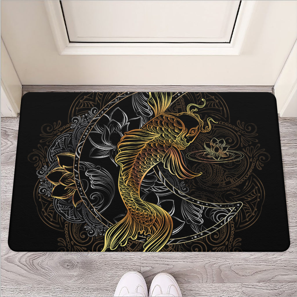 Golden Spiritual Koi Fish Print Rubber Doormat