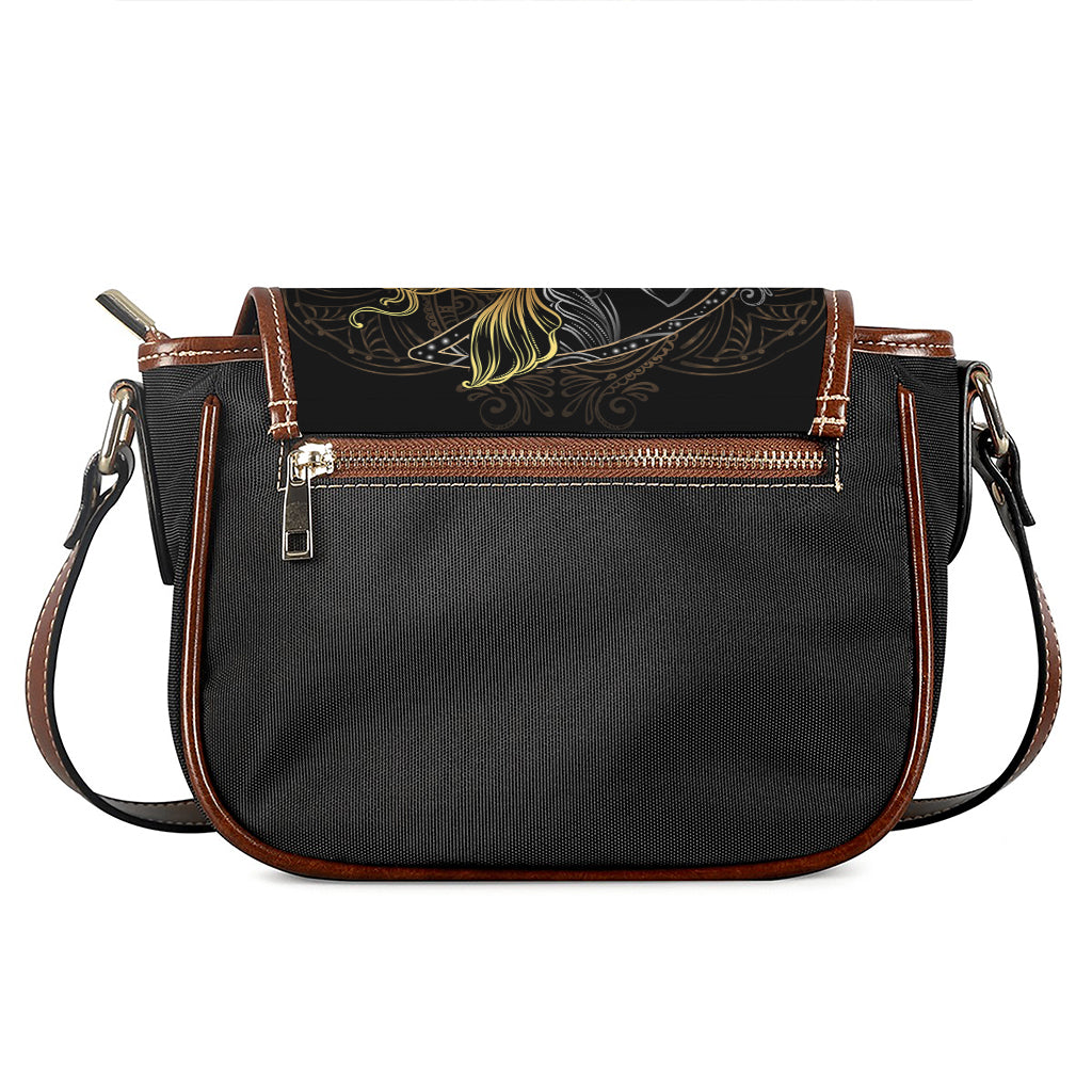 Golden Spiritual Koi Fish Print Saddle Bag