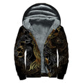 Golden Spiritual Koi Fish Print Sherpa Lined Zip Up Hoodie