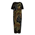 Golden Spiritual Koi Fish Print Short Sleeve Long Nightdress