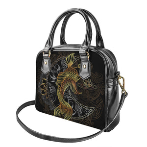 Golden Spiritual Koi Fish Print Shoulder Handbag