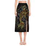 Golden Spiritual Koi Fish Print Side Slit Midi Skirt