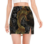 Golden Spiritual Koi Fish Print Side Slit Mini Skirt