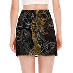Golden Spiritual Koi Fish Print Side Slit Mini Skirt