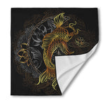 Golden Spiritual Koi Fish Print Silk Bandana